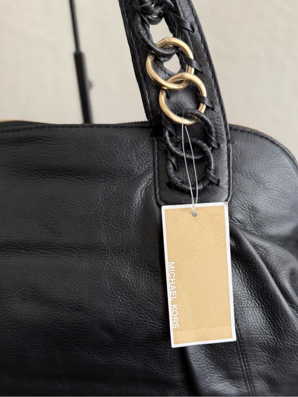 Michael Kors ID Chain Large Black Leather Satchel Handbag MSRP $1,095 - Picture 6 of 17